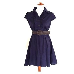 Bailey Blue Navy blue dress with brown belt